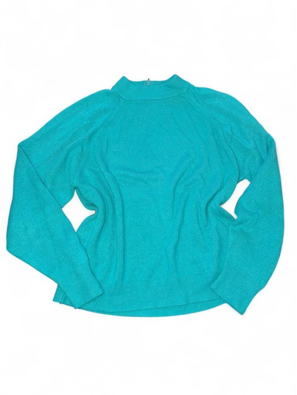Vtg Designers Originals Teal Knit Quarter-Zip Mock Neck Sweater - Size Medium